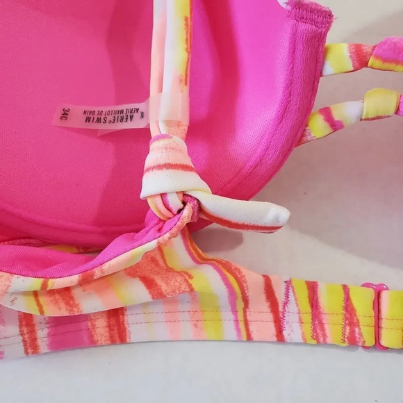 AERIE SWIM Pink Yellow Bridget Bikini Top Size 34C - Picture 5 of 9